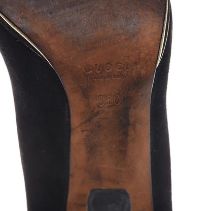 Gucci Suede Ankle Strap Peep Toe Pumps 36 Nero Black Gold 8 of 10
