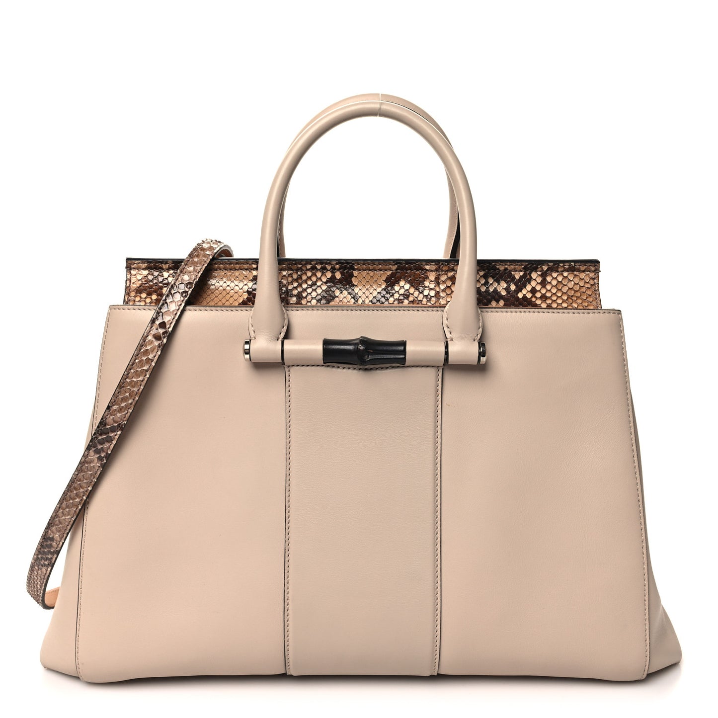 Calfskin Snakeksin Lady Bamboo Top Handle Bag Nude
