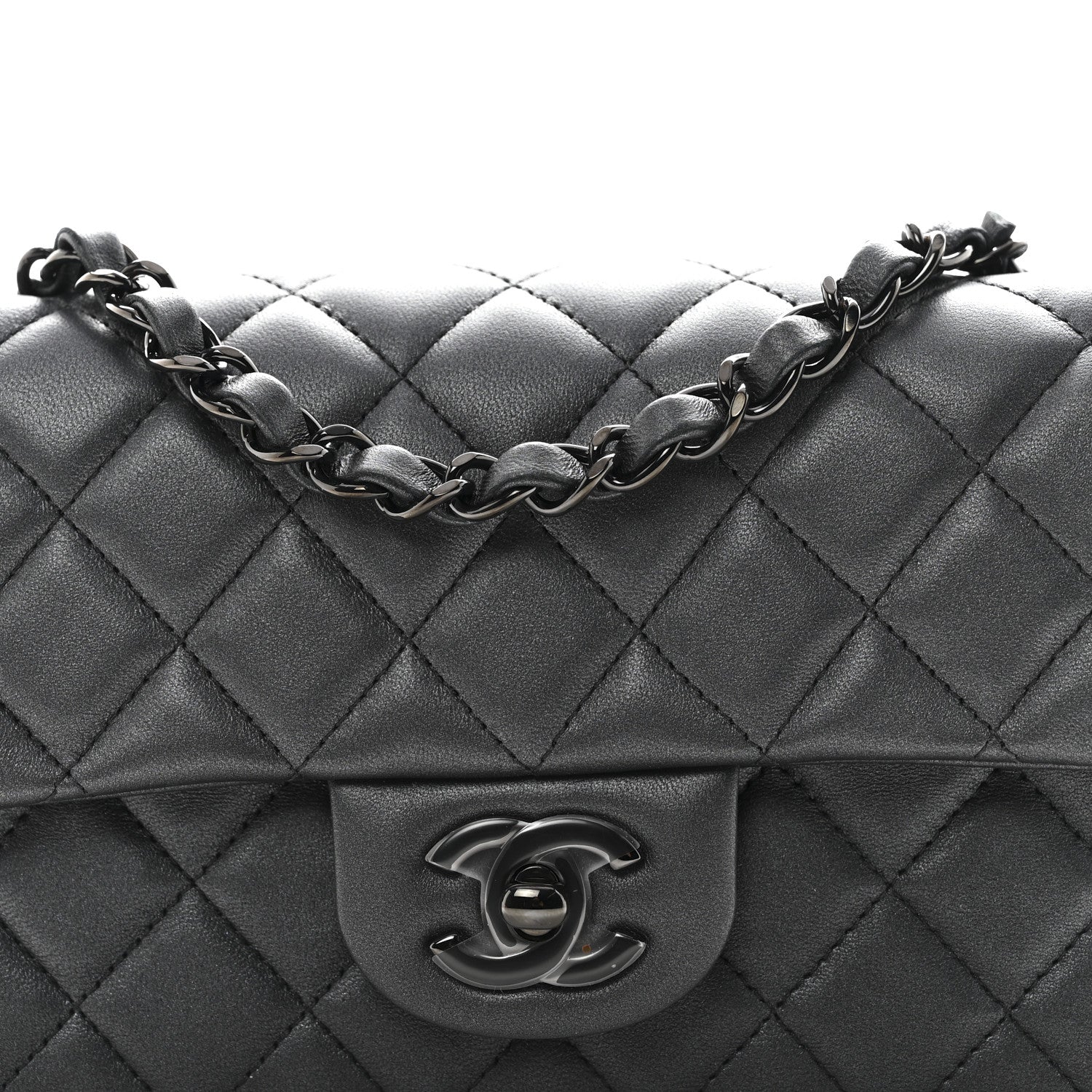 Chanel Pearly Lambskin Quilted Mini Rectangular Flap So Black