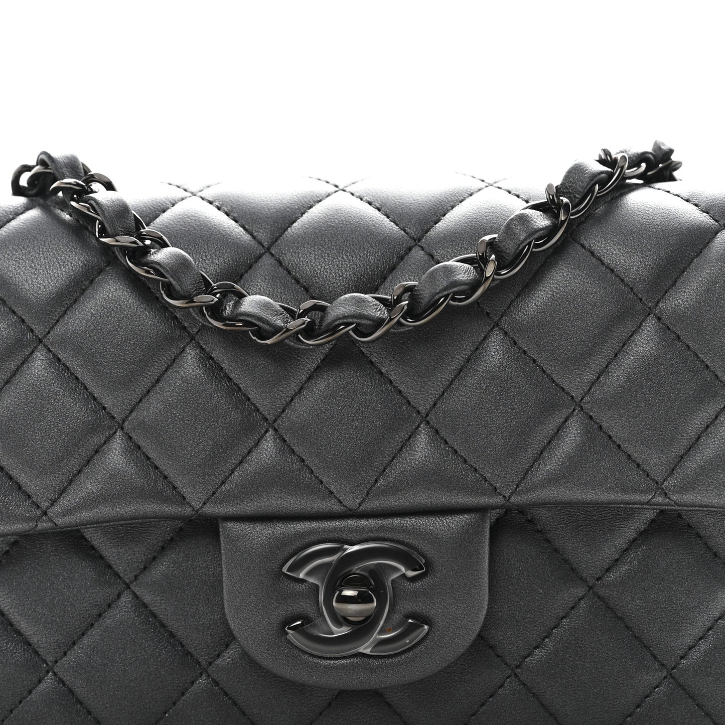 Pearly Lambskin Quilted Mini Rectangular Flap So Black