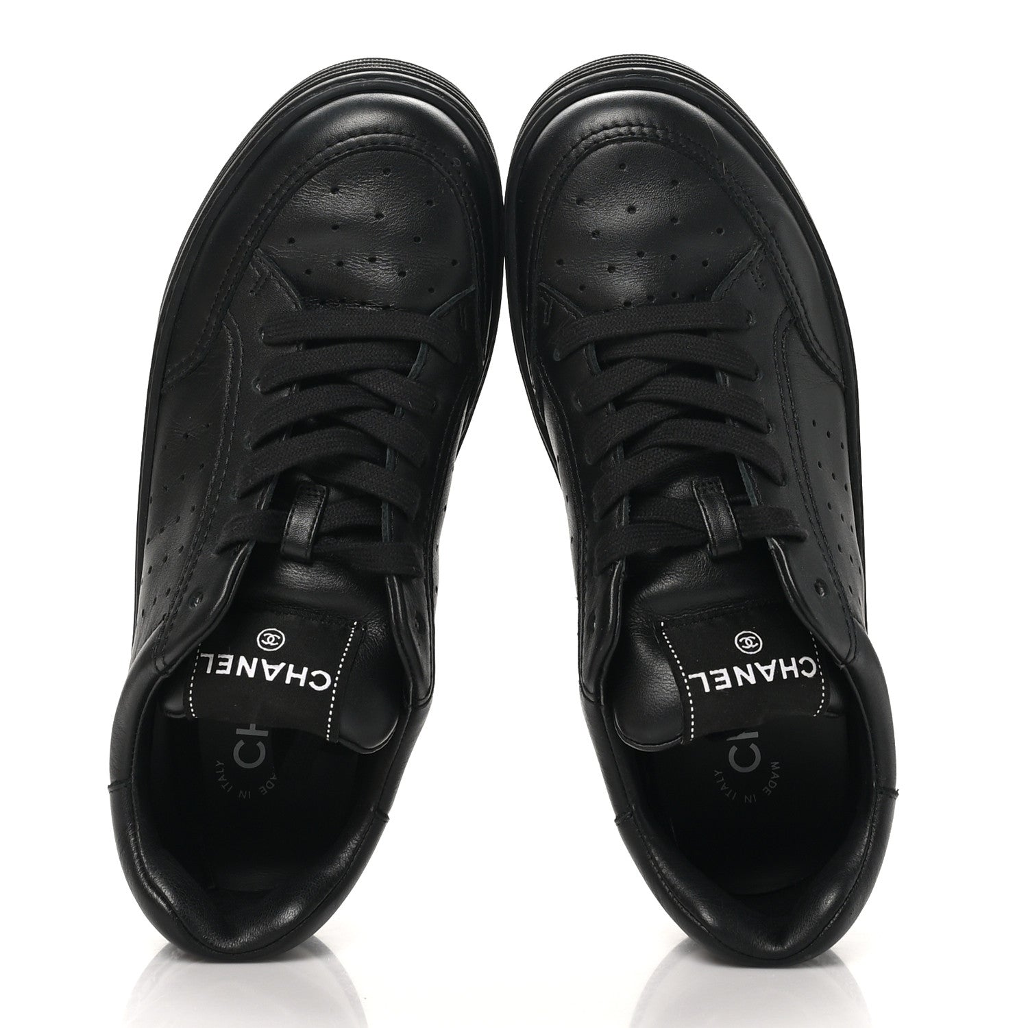 Chanel Calfskin CC Womens Sneakers 37.5 Black 2 of 10