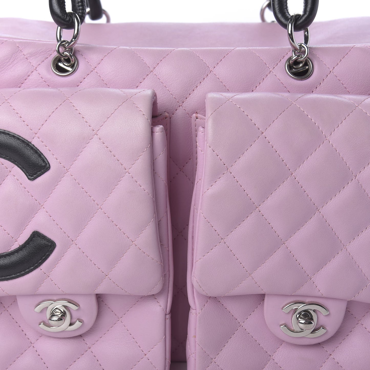 Calfskin Quilted Large Cambon Multipocket Reporter Pink Black