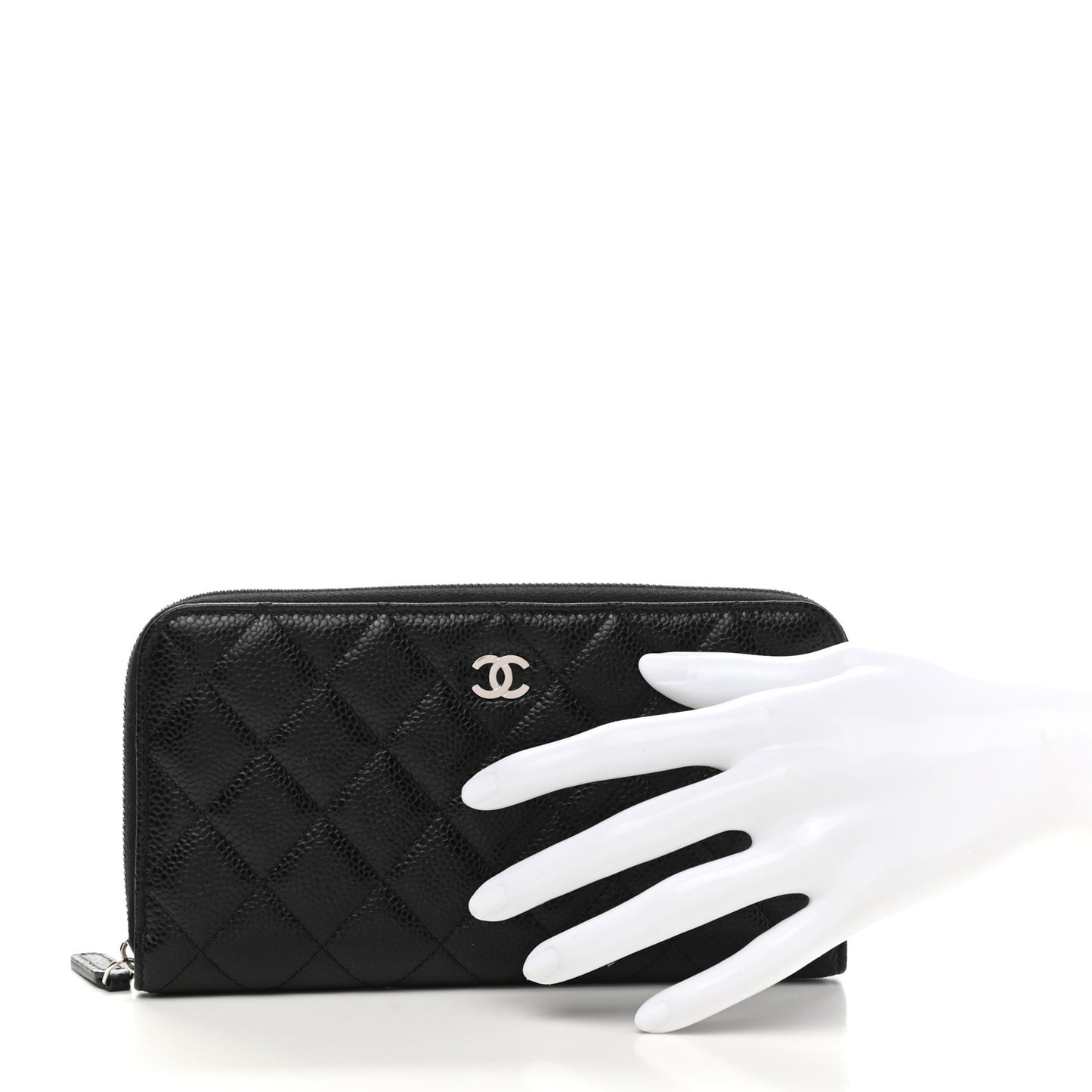 Caviar Quilted Large Gusset Zip Around Wallet Black