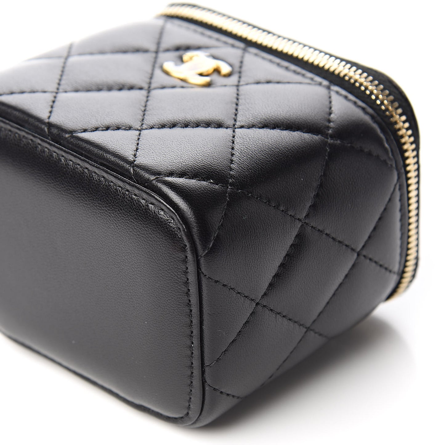 Lambskin Quilted Mini Vanity Case With Chain Black