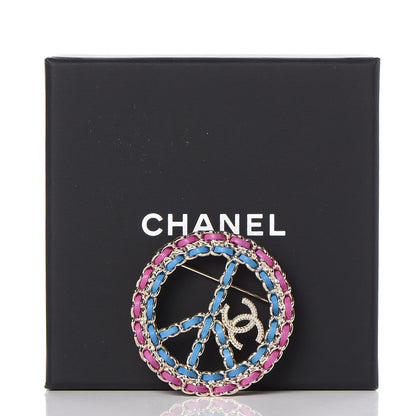 Chanel Metal Calfskin Chain Peace Sign CC Brooch Blue Purple Gold 5 of 5