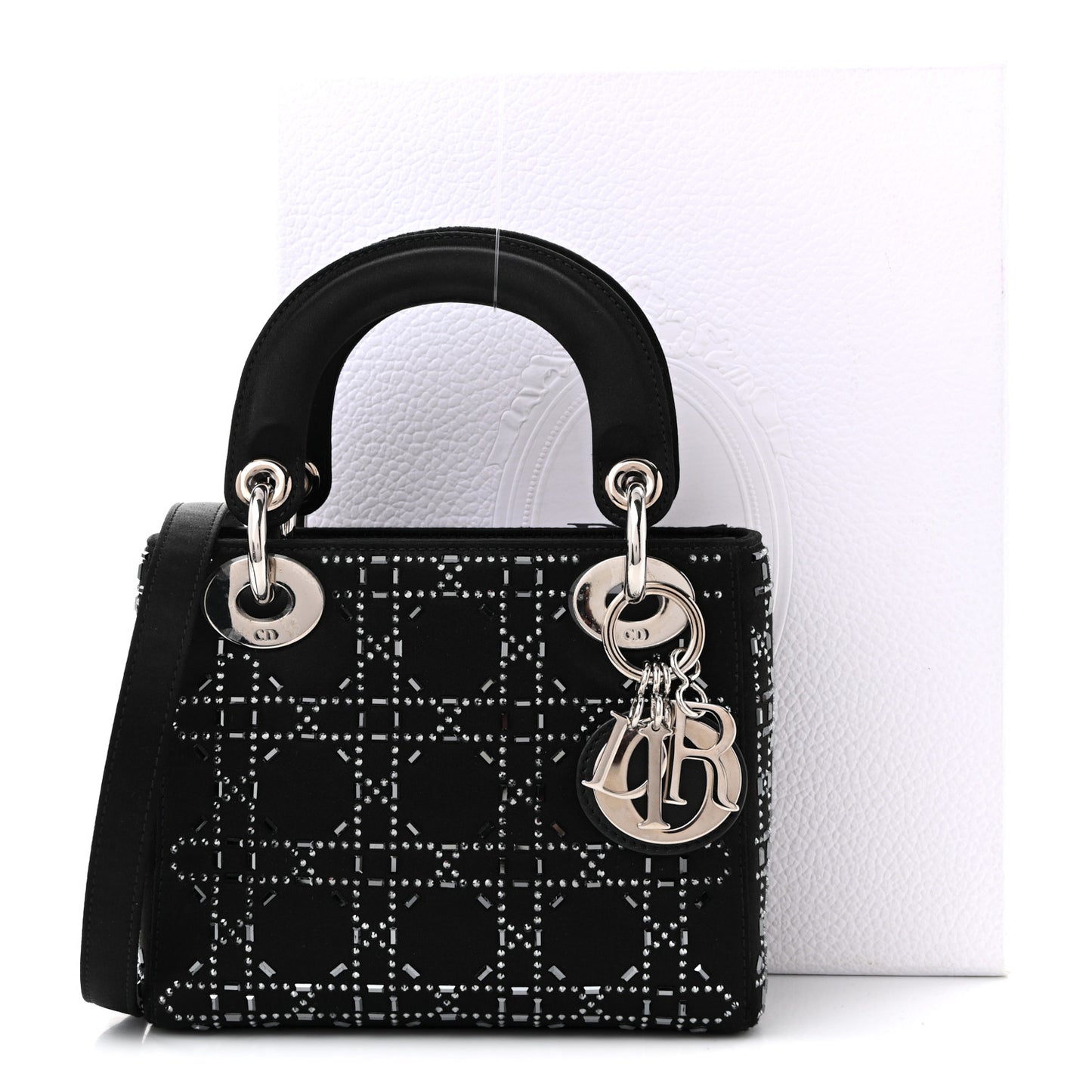 Satin Crystal Cannage Mini Lady Dior Black