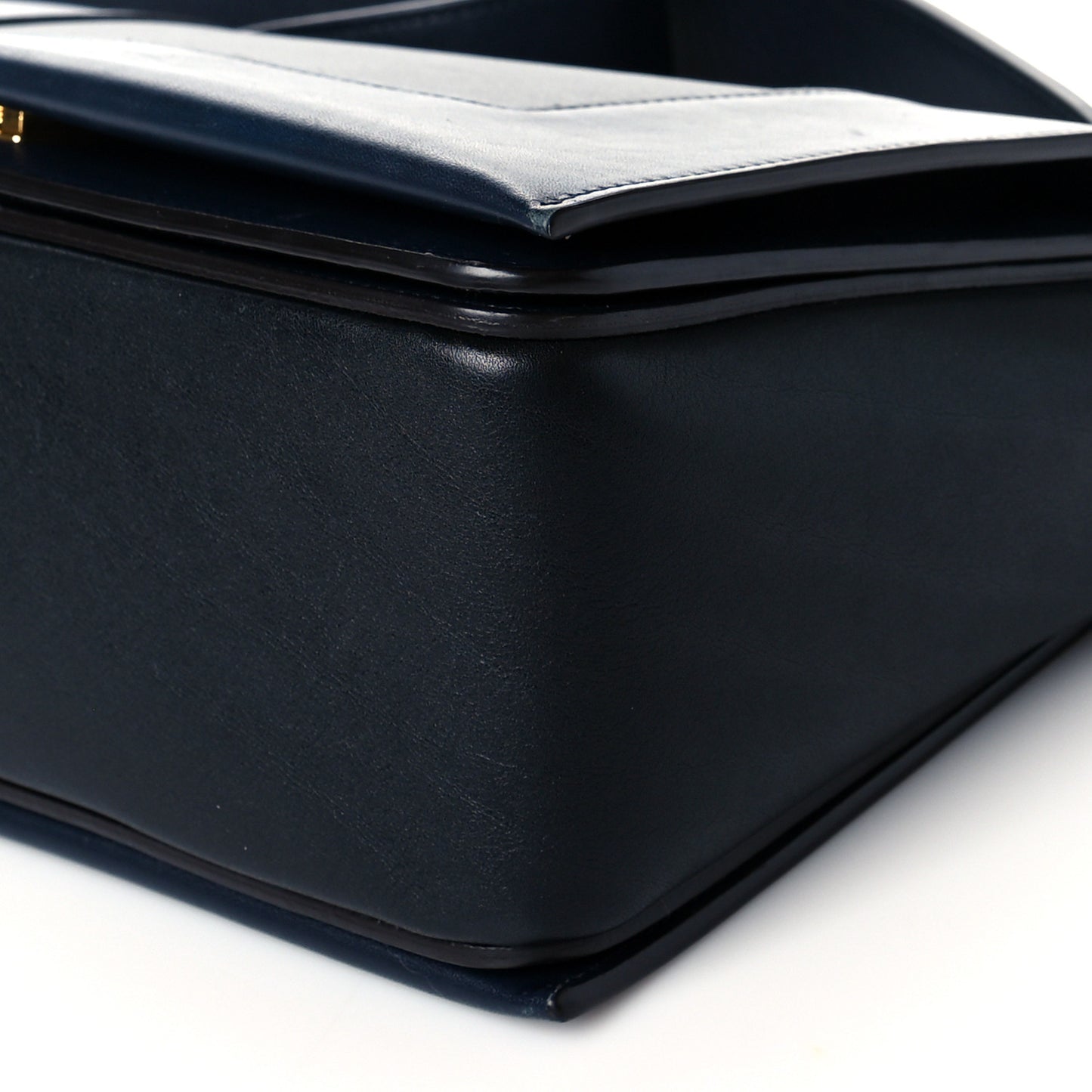 Shiny Smooth Calfskin Medium Frame Shoulder Bag Black Navy