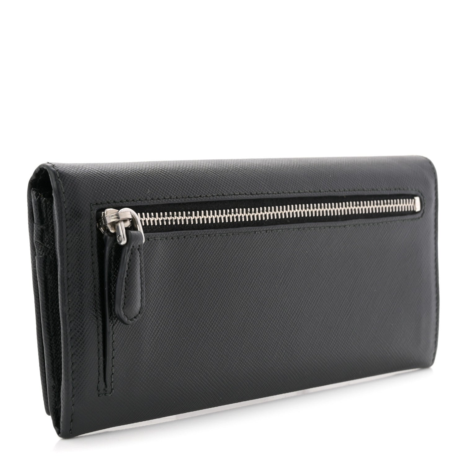 Prada Saffiano Triangle Continental Flap Wallet Black 3 of 9