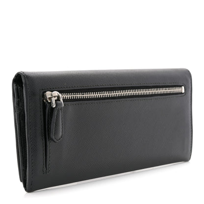 Prada Saffiano Triangle Continental Flap Wallet Black 3 of 9
