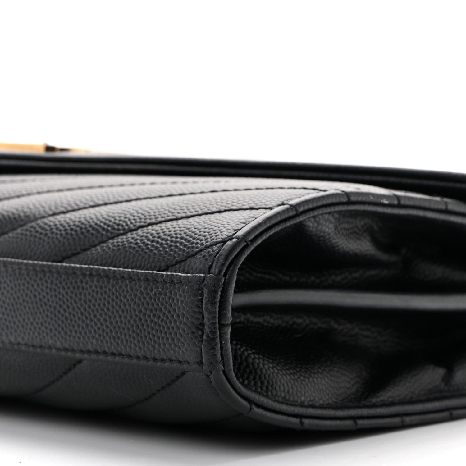 Saint Laurent Grain De Poudre Matelasse Chevron Monogram Chain Wallet Black 10 of 15
