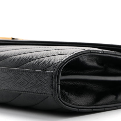 Saint Laurent Grain De Poudre Matelasse Chevron Monogram Chain Wallet Black 10 of 15