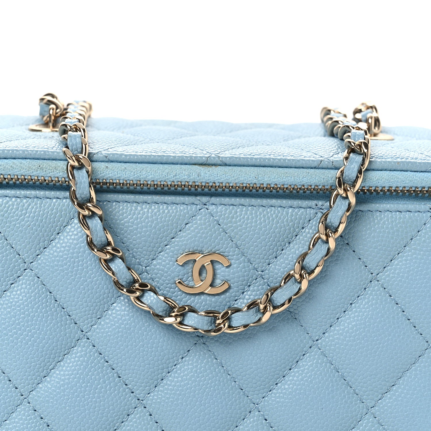 Chanel Caviar Quilted Small Tiny CC Vanity Case With Chain Light Blue 8 of 16