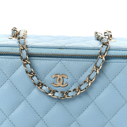 Chanel Caviar Quilted Small Tiny CC Vanity Case With Chain Light Blue 8 of 16