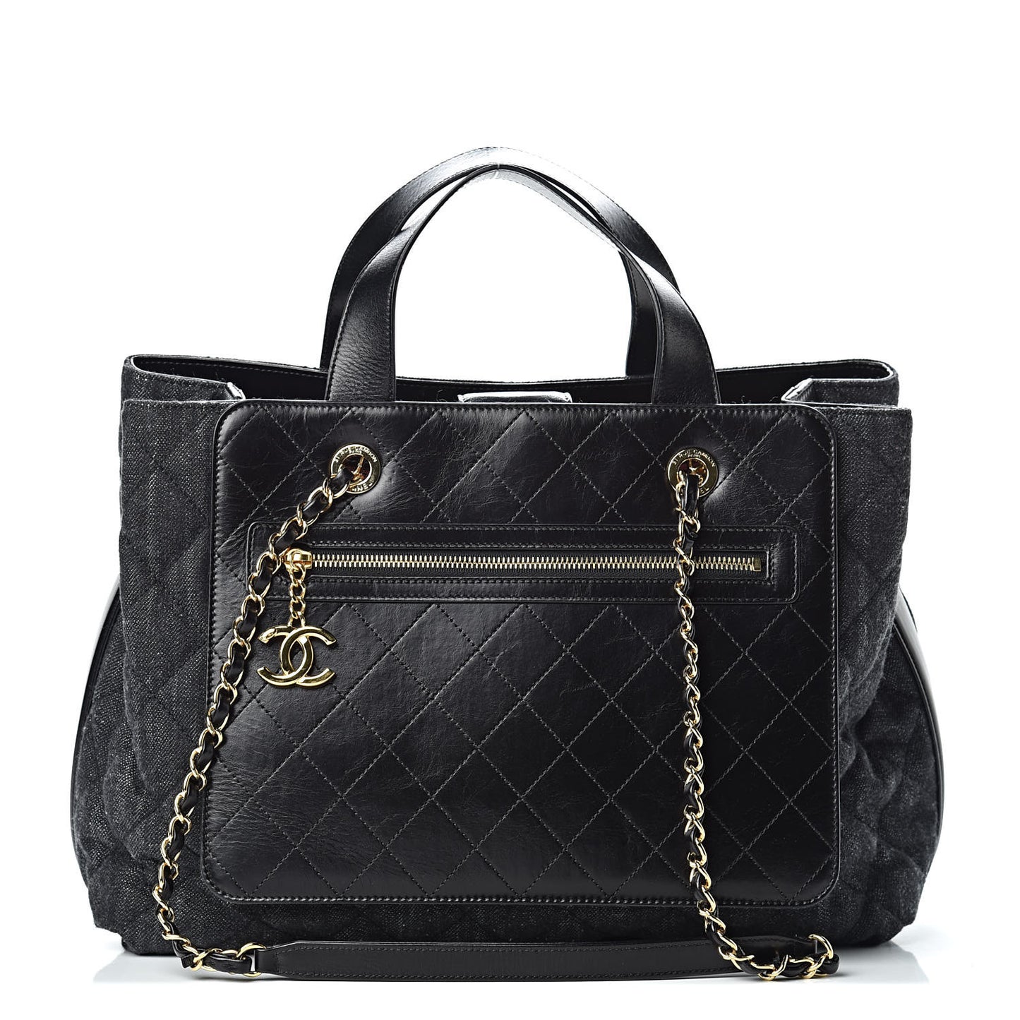 Denim Calfskin Quilted Tote Black