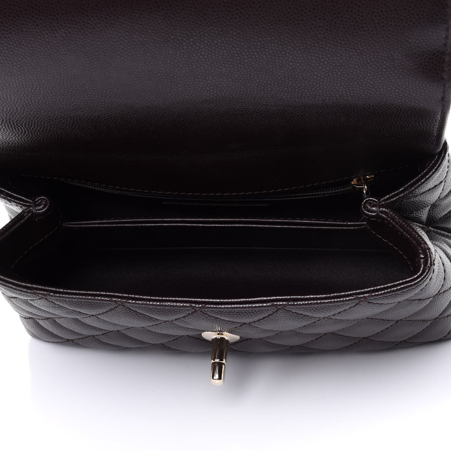 Caviar Quilted Mini Coco Handle Flap Dark Brown