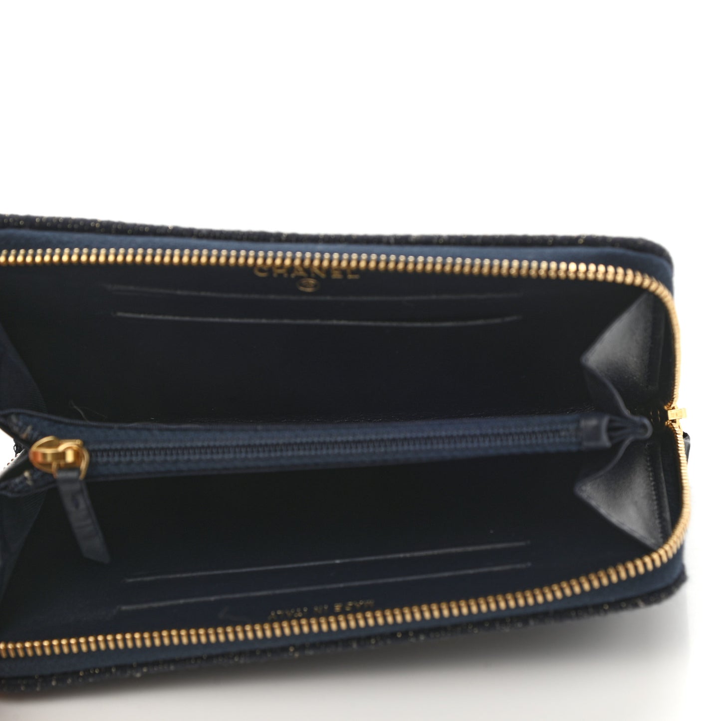 Lurex Canvas Medium Deauville Zip Around Wallet Navy Blue Gold