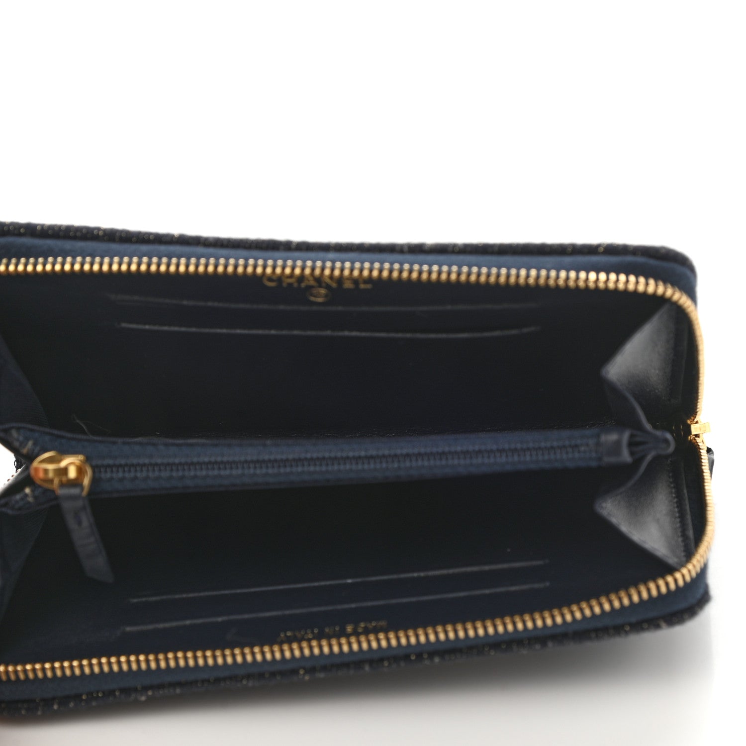 Chanel Lurex Canvas Medium Deauville Zip Around Wallet Navy Blue Gold 6 of 9
