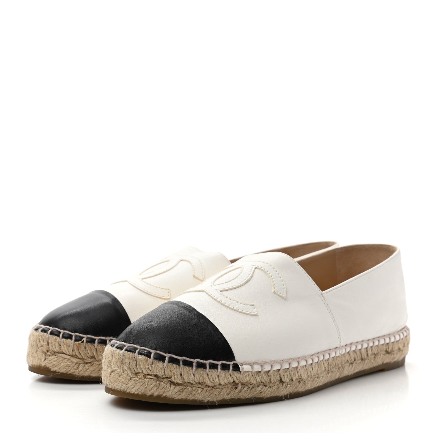 Chanel Lambskin CC Espadrilles 39 White Black 3 of 9