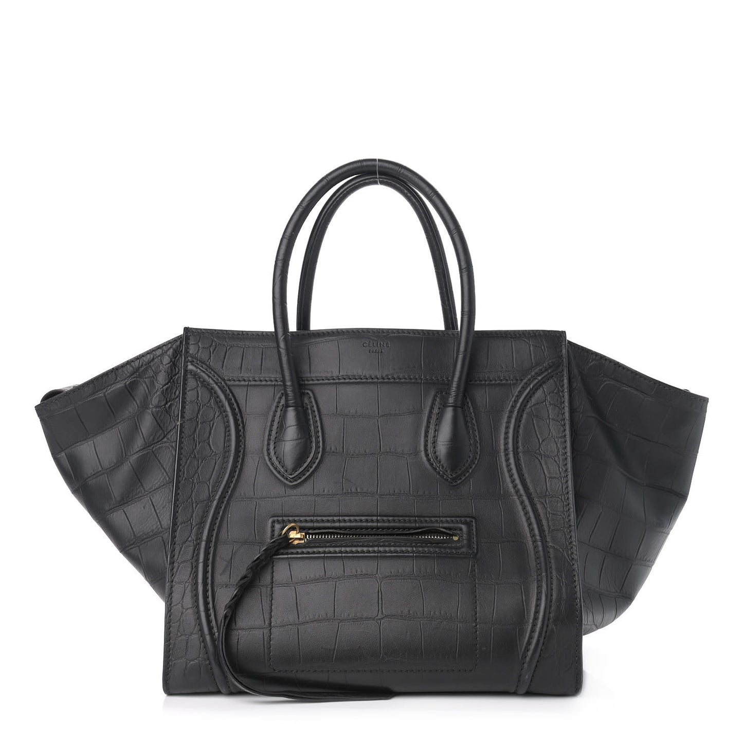 Calfskin Crocodile Embossed Medium Phantom Luggage Black