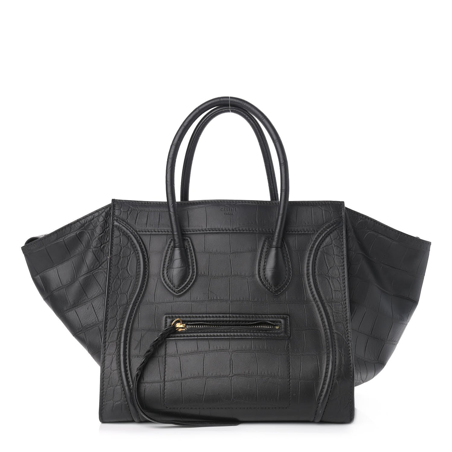 Celine Calfskin Crocodile Embossed Medium Phantom Luggage Black 1 of 12