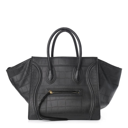 Celine Calfskin Crocodile Embossed Medium Phantom Luggage Black 1 of 12