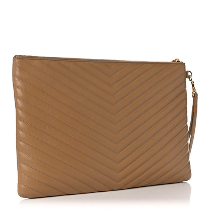 Saint Laurent Calfskin Matelasse Chevron Monogram Document Holder Naturel Dark 3 of 11