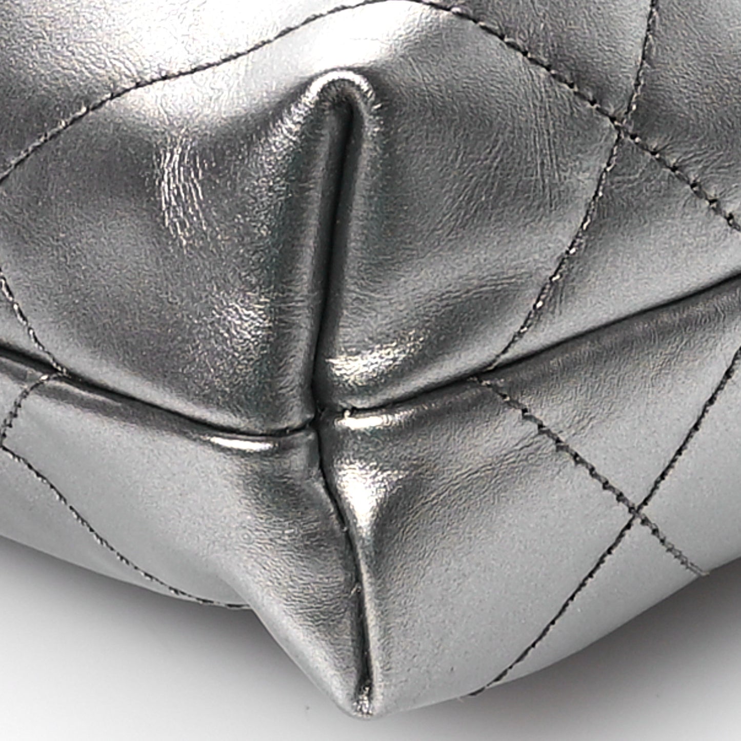 Metallic Shaded Calfskin Quilted Mini Chanel 22 Black Silver