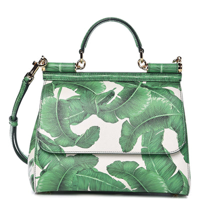 Dolce & Gabbana Dauphine Banana Leaf Print Medium Miss Sicily Satchel Green White 1 of 10