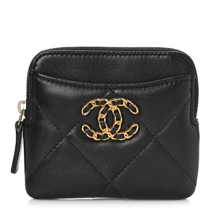 Chanel Lambskin Quilted Chanel 19 Zip Card Holder Wallet Black 1 of 10
