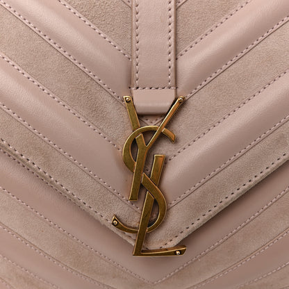 Saint Laurent Calfskin Suede Matelasse Chevron Medium Monogram College Bag Rose Poudre 11 of 16