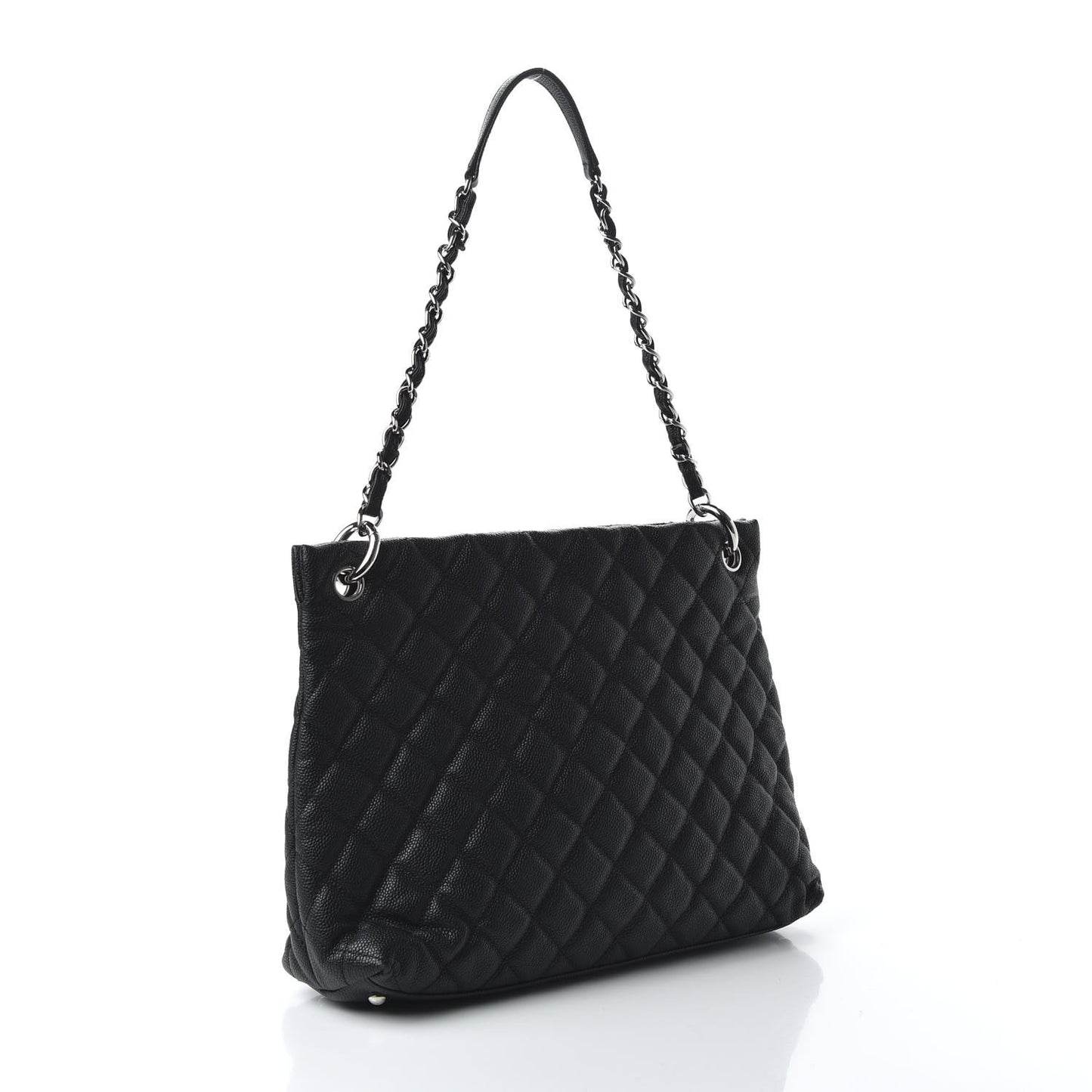 Caviar Quilted Large CC Shopping Tote Black