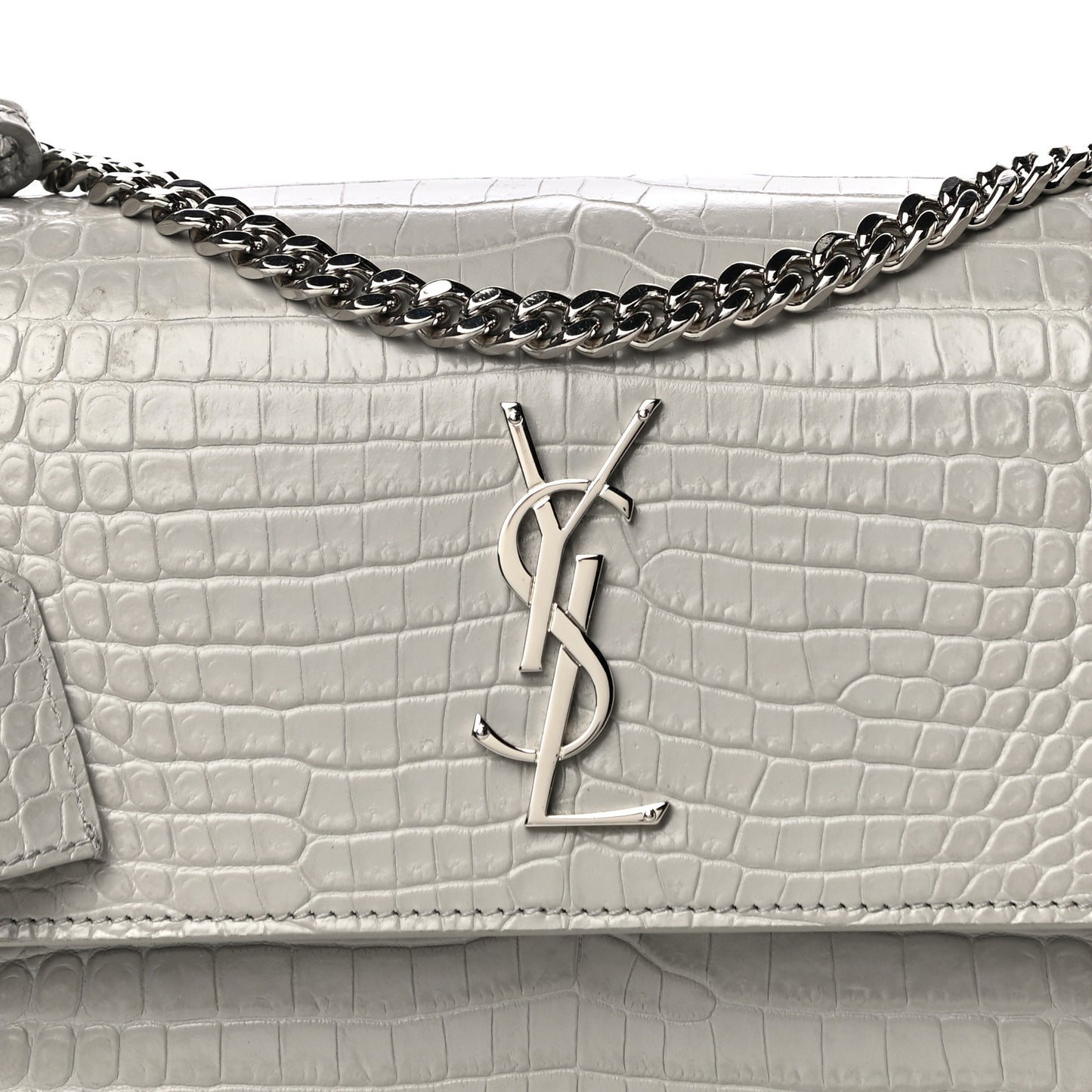Calfskin Crocodile Embossed Medium Monogram Sunset Gris Perle