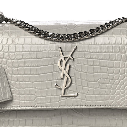 Saint Laurent Calfskin Crocodile Embossed Medium Monogram Sunset Gris Perle 8 of 14