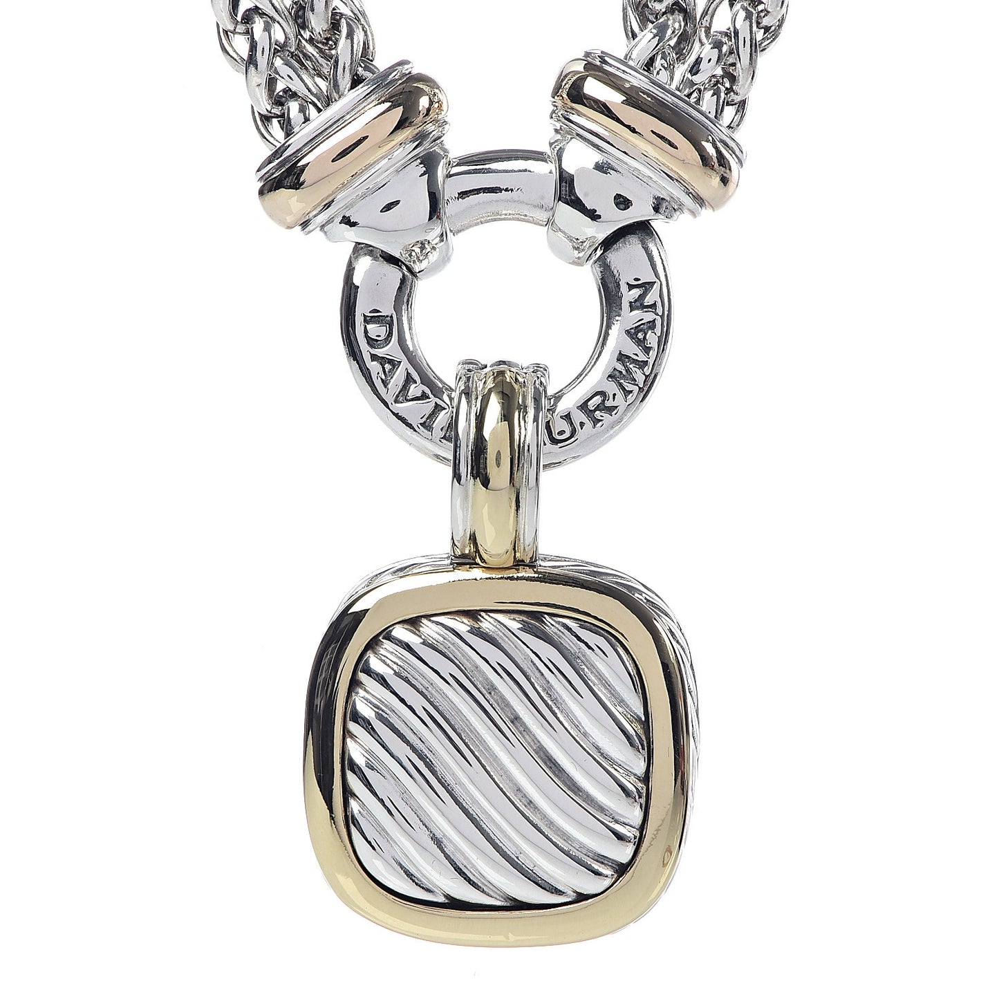Sterling Silver 18K Yellow Gold 14K Yellow Gold Double Wheat Chain Carved Cable Pendant Necklace