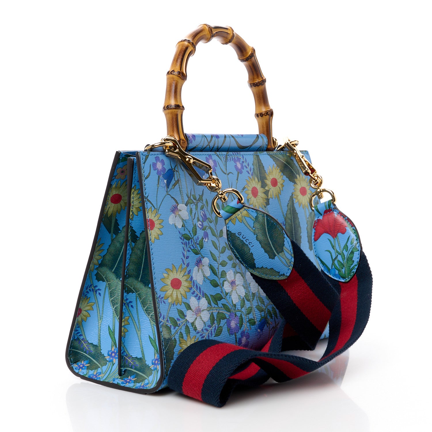 Gucci Calfskin Bamboo Web New Flora Small Nymphaea Top Handle Bag Azure 3 of 15
