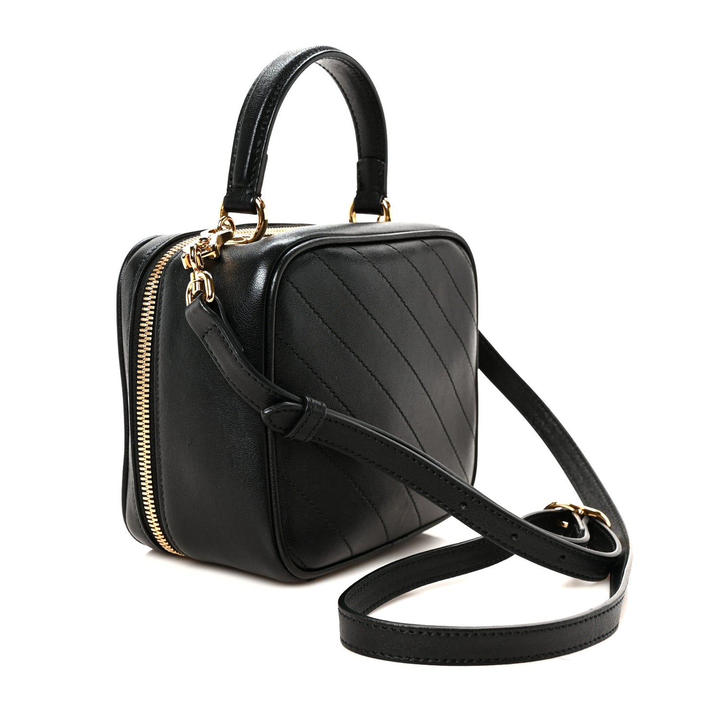 Sakai Be Green Calfskin Diagonal Stitched Blondie Top Handle Bag Black