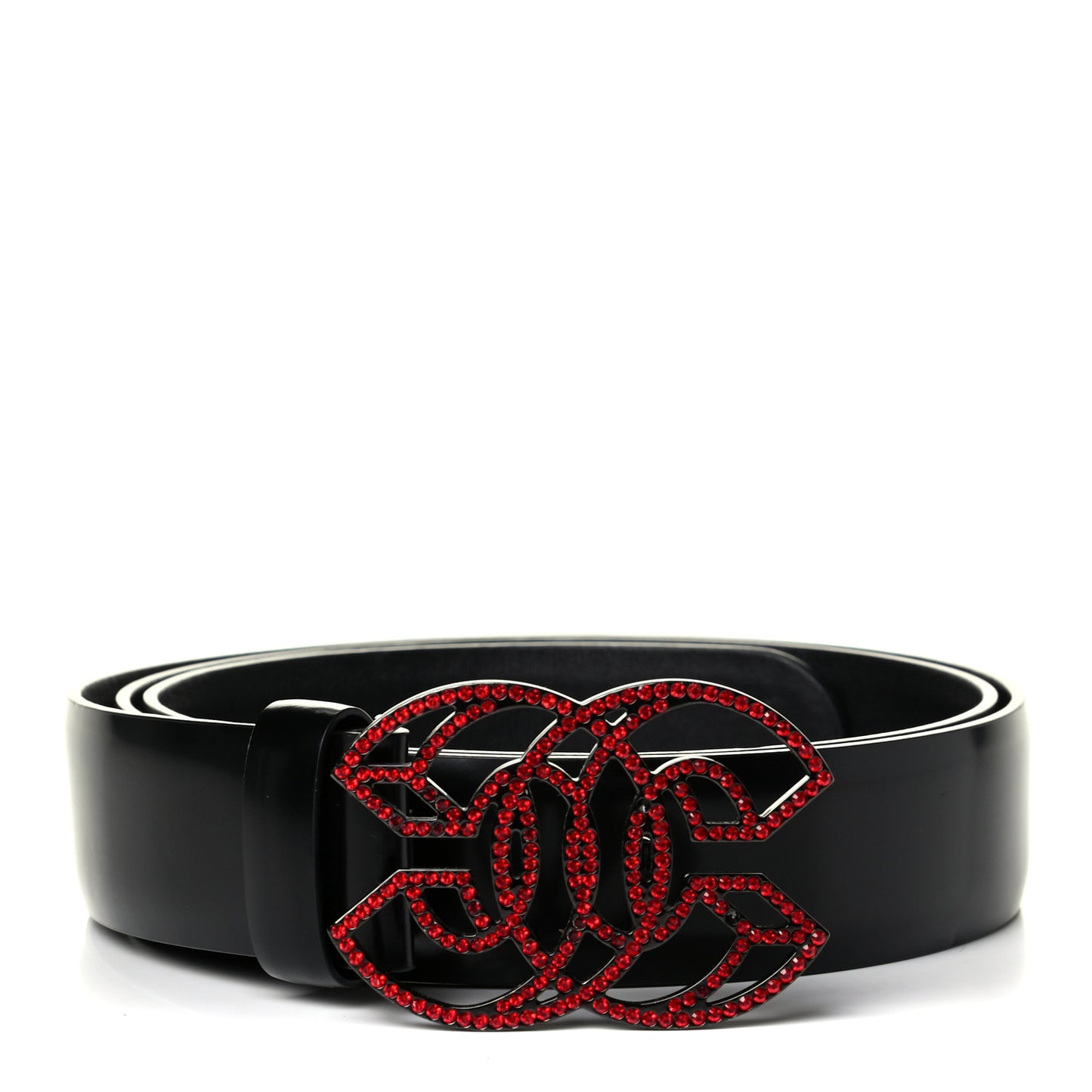 Calfskin Crystal CC Belt 90 36 Black Red