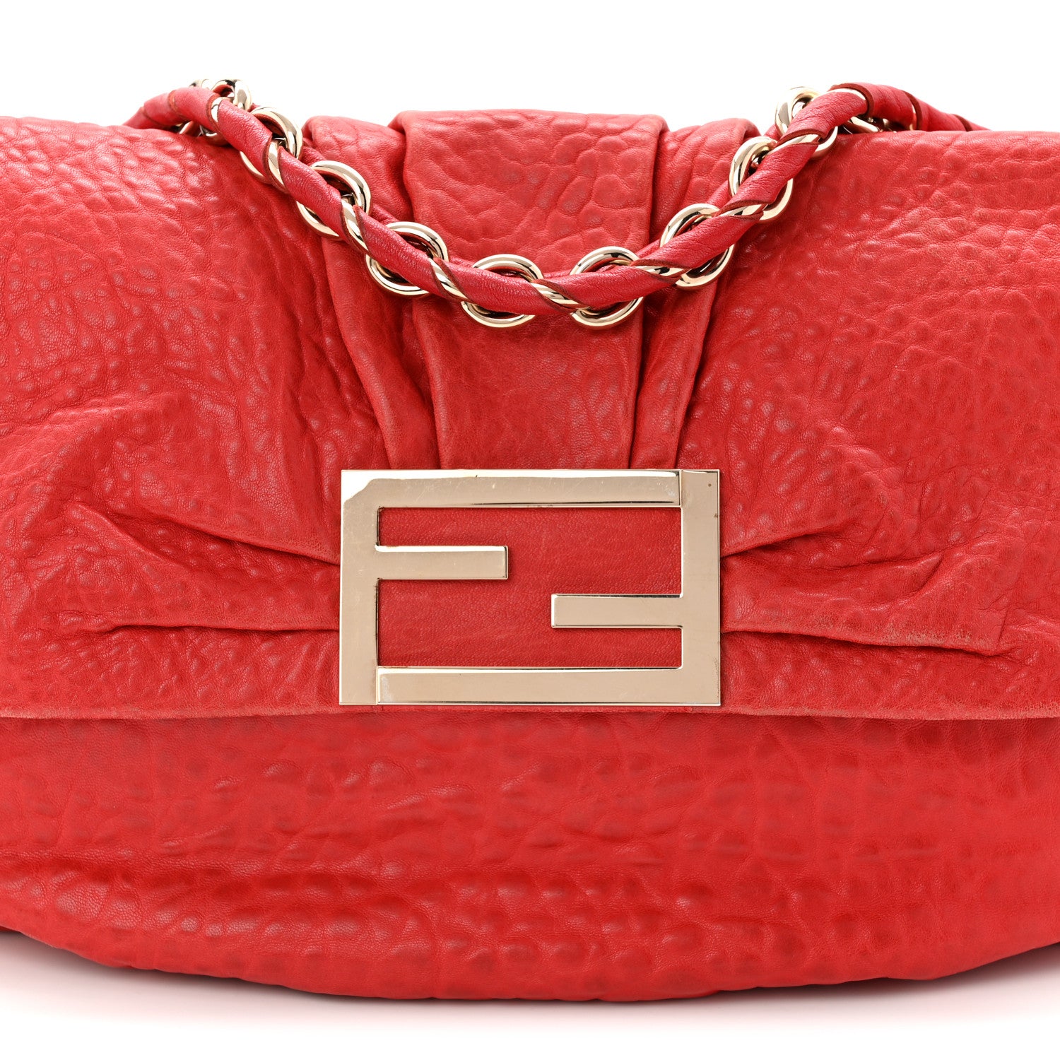 Fendi Crinkled Lambskin Mia Shoulder Flap Red 8 of 10