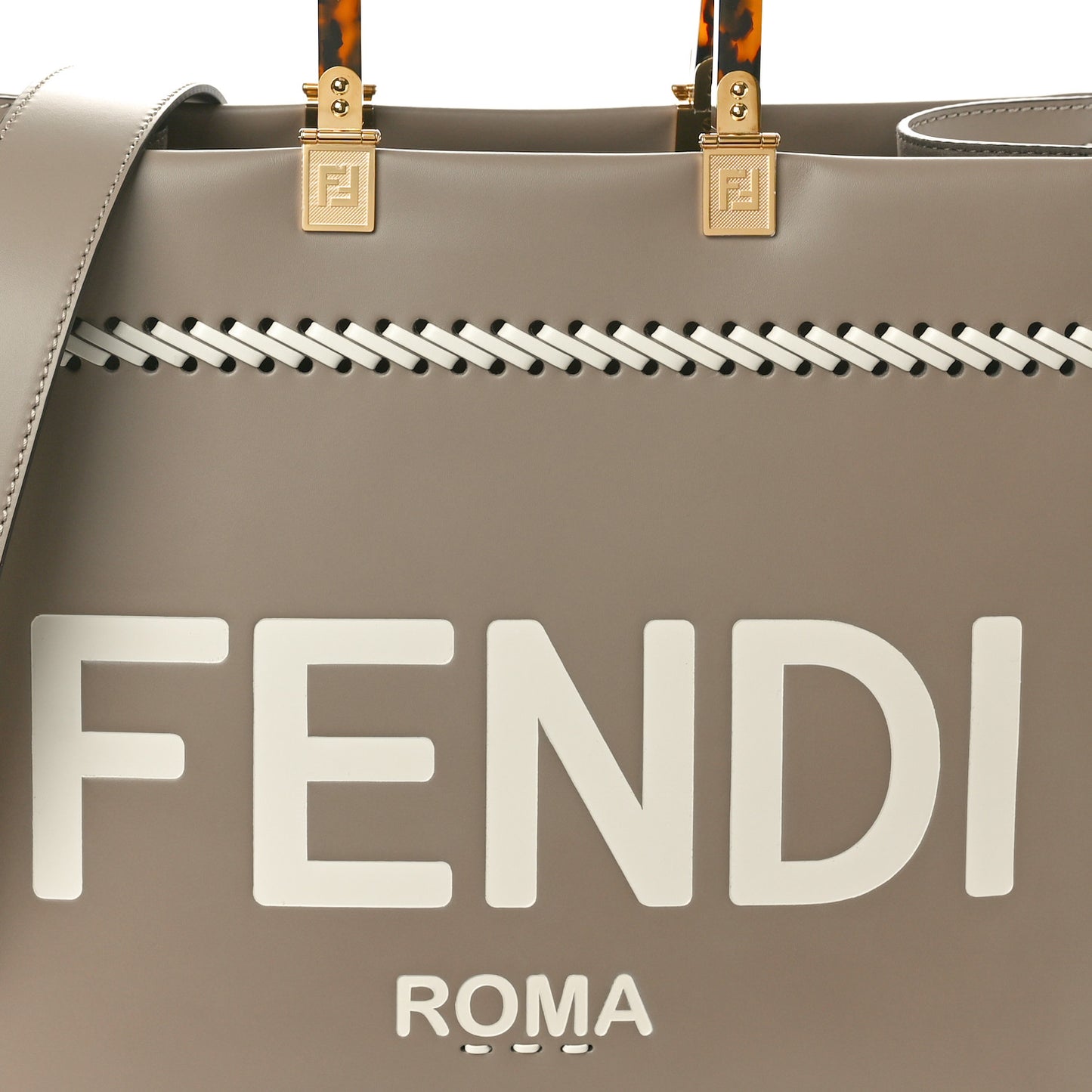 Vitello King Ceylon Plexiglass Woven Logo Debossed Medium Fendi Sunshine Shopper Tote Tortora White Ice