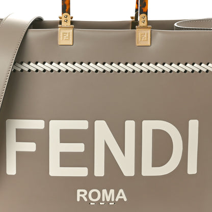 Fendi Vitello King Ceylon Plexiglass Woven Logo Debossed Medium Fendi Sunshine Shopper Tote Tortora White Ice 7 of 9