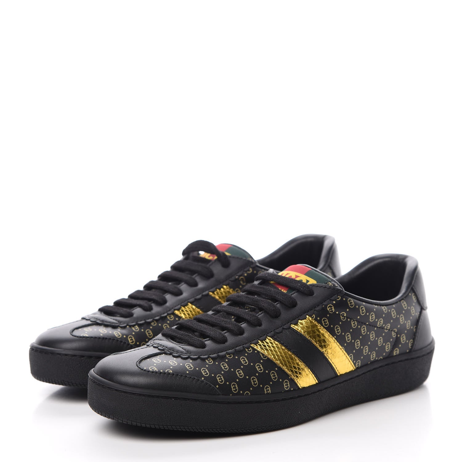 Gucci X DAPPER DAN Calfskin Laminated Ayers GG Micro Monogram Womens G74 Sneakers 36.5 Black Gold 3 of 9