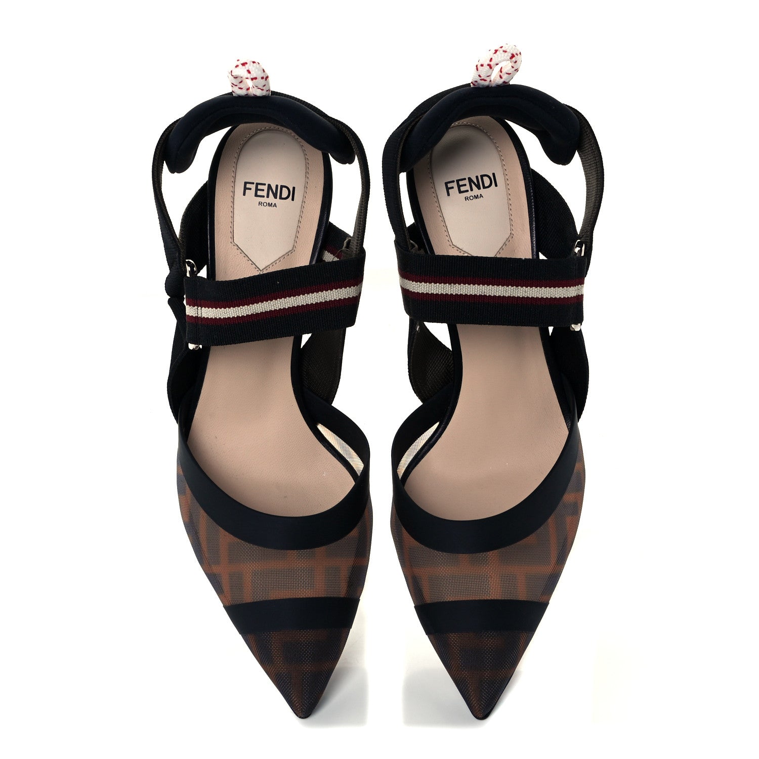 Fendi Technical Mesh FF Colibri 85mm Slingback Pumps 36 Tobacco Moro Bordeaux Black Militare 5 of 10