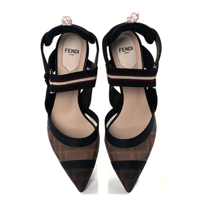 Fendi Technical Mesh FF Colibri 85mm Slingback Pumps 36 Tobacco Moro Bordeaux Black Militare 5 of 10