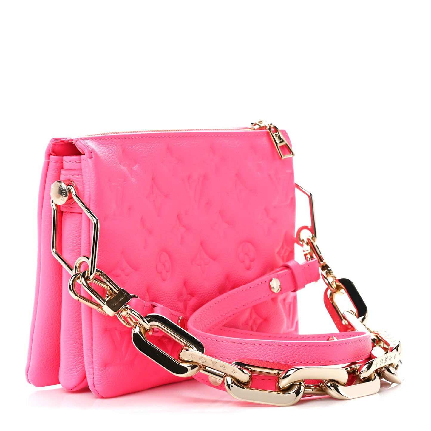 Calfskin Embossed Monogram Coussin BB Rose Fluo