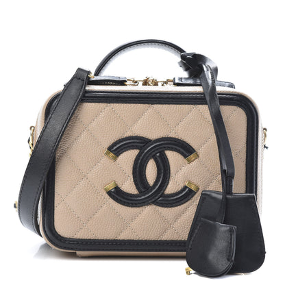 Chanel Caviar Quilted Small CC Filigree Vanity Case Beige Black 1 of 14