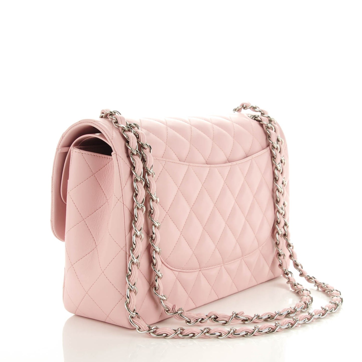 Lambskin Quilted Jumbo Double Flap Light Pink