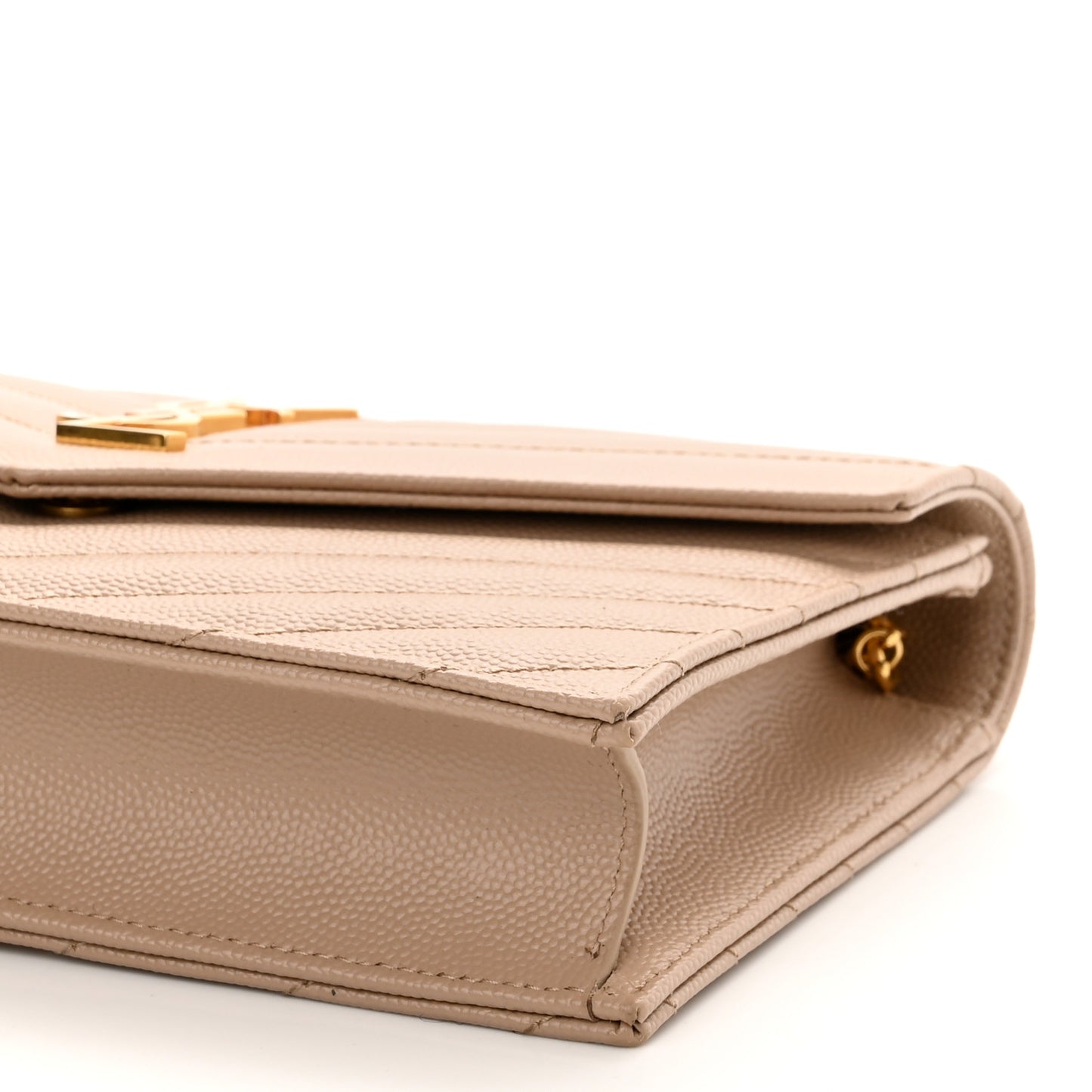 Grain De Poudre Matelasse Chevron Monogram Envelope Chain Wallet Dark Beige