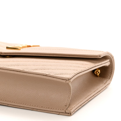 Saint Laurent Grain De Poudre Matelasse Chevron Monogram Envelope Chain Wallet Dark Beige 10 of 11