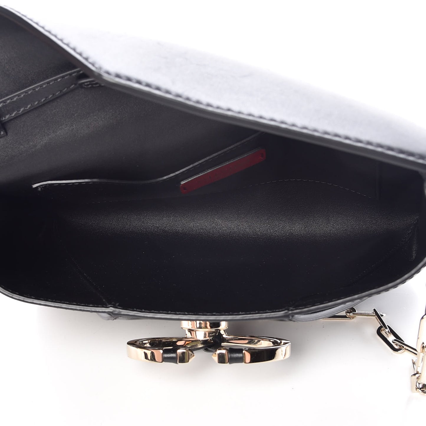 Calfskin V Rivet Chain Clutch Black
