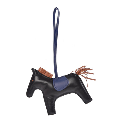 Hermes Milo Lambskin Grigri Rodeo Horse Bag Charm GM Black Bleu Saphir Gold 1 of 5